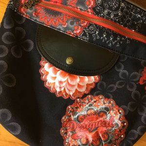 DESIGUAL Red/Black Floral Paisley Boho Crossbody Bag